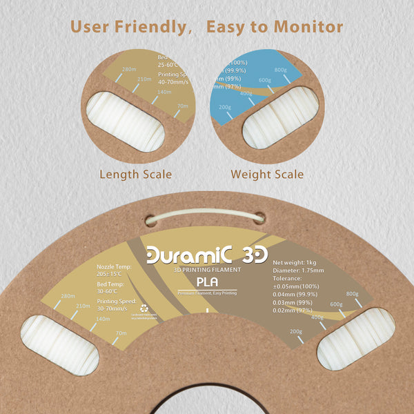 DURAMIC 3D PLA Filament 1.75mm Glow in The Dark Green 1kg, 3D Printing Filament No-Tangling No-Clogging Dimensional Accuracy +/- 0.05 mm, Consistent Performance for 3D Printer