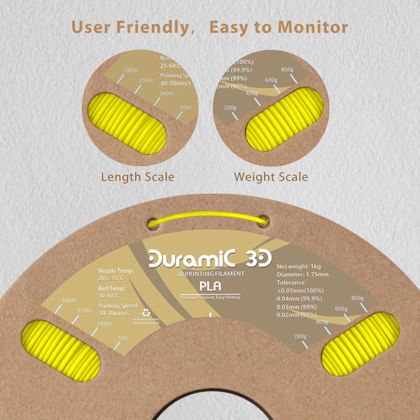 DURAMIC 3D PLA Filament 1.75mm , 3D Printing Filament 1kg Spool(2.2lbs), No-Tangling No-Clogging Dimensional Accuracy +/- 0.05 mm, Consistent Performance for 3D Printer