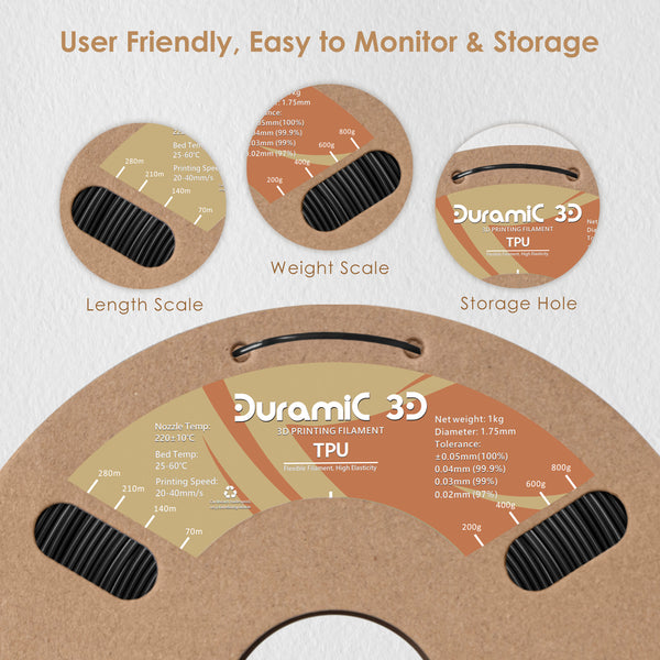 DURAMIC 3D TPU Filament 1.75mm, TPU Flexible Filament 95A 2 Pack, Soft TPU 3d Printing Filament, 1kg Spool, Dimensional Accuracy +/- 0.05mm