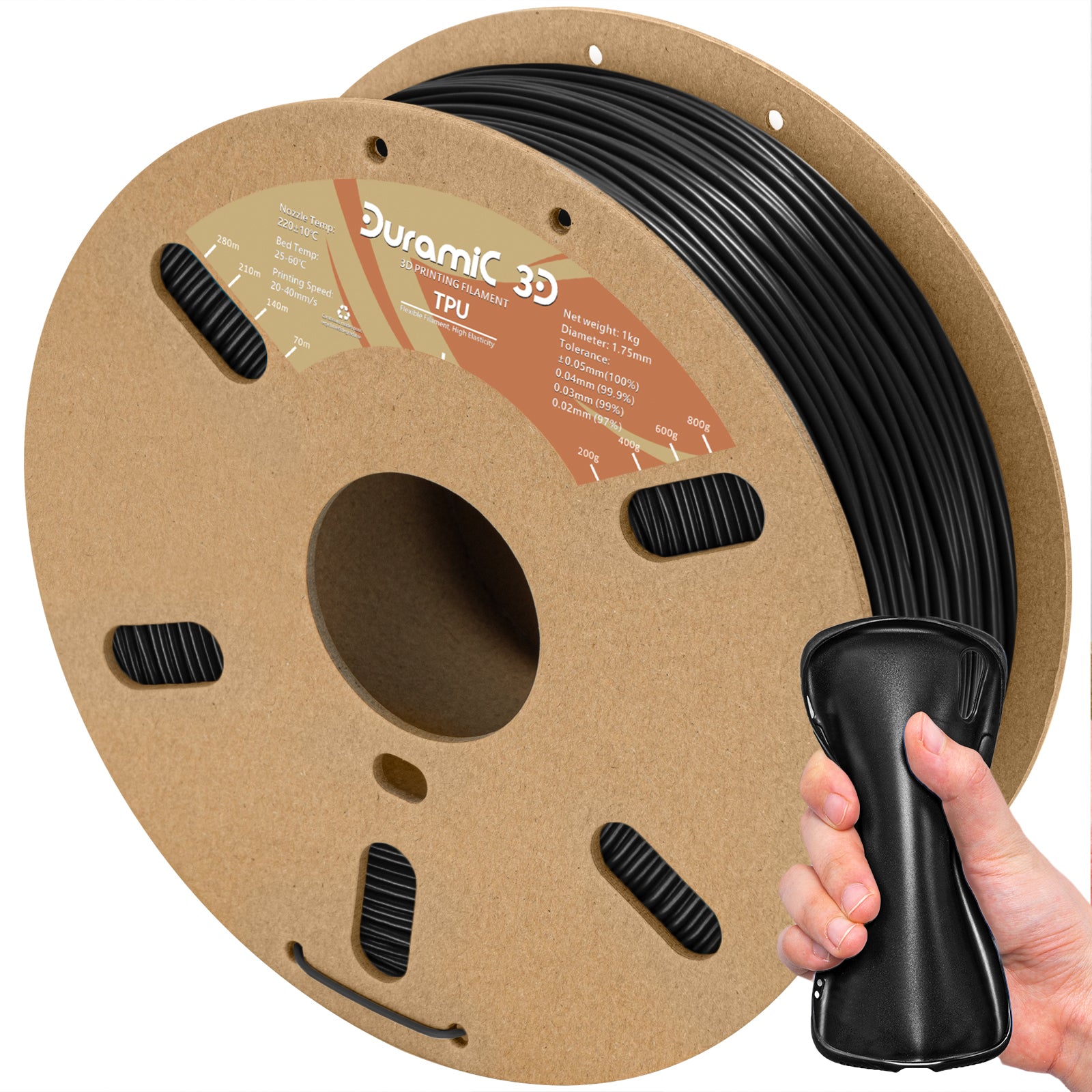 DURAMIC 3D TPU Filament 1.75mm Blue, TPU Flexible Filament 95A, Soft TPU 3d Printing Filament, 1kg Spool, Dimensional Accuracy +/- 0.05mm