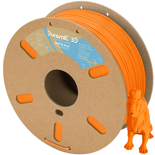 DURAMIC 3D Matte PLA Filament 1.75mm, 1kg Cardboard Spool Matte Finish 3D Printer Filament PLA 1.75mm Dimensional Accuracy 99% +/- 0.03 mm, Printing with FDM 3D Printer, Easy to Remove Support