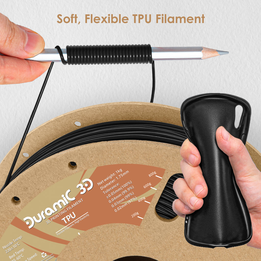 RANKI TPU Filament 1.75 mm Flexible TPU, 3D Printer Filament, Dimensional  Accuracy +/- 0.05 mm, 98A,1kg Spool,Black