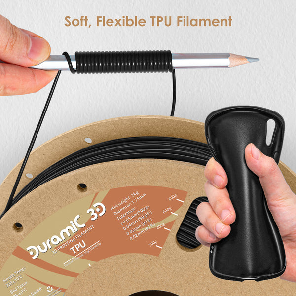 DURAMIC 3D TPU Filament 1.75mm, TPU Flexible Filament 95A 2 Pack, Soft TPU 3d Printing Filament, 1kg Spool, Dimensional Accuracy +/- 0.05mm