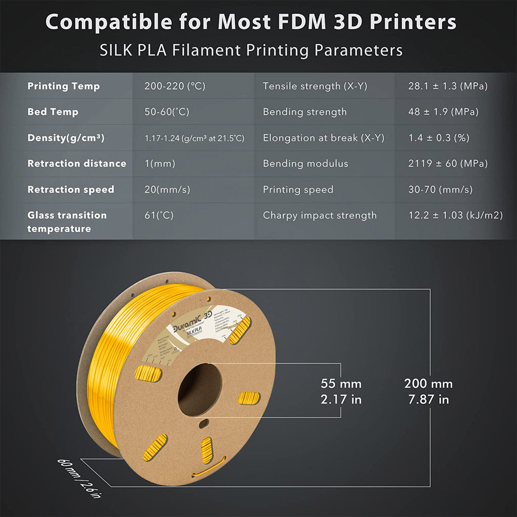 Shiny Filaments Duramic 3D Shiny Silk PLA Filament 1.75mm, Shiny Metallic PLA Filament